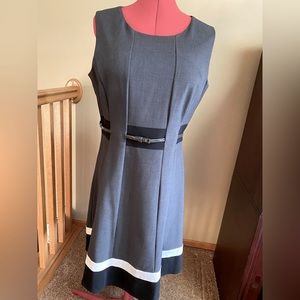 Beautiful gray dress for work. Black and white trim. Sleeveless